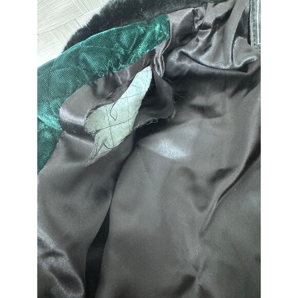 "KAOS" Green Vintage Y2K Velvet Coat Made In USA Faux Fur Collar SZ S PLZ READ - Picture 11 of 13